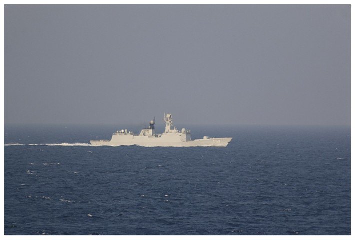 Later in the day, what we believe to be a Saudi frigate, running south at high speed.