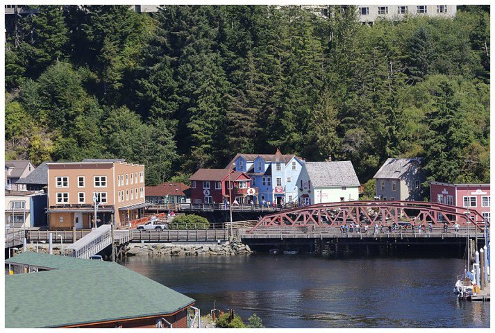 A distant view of Creek Street; once the 'red light' area of Ketchikan, it is now a quaint walk, shops full of unusual goods.