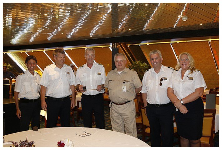 Moi, with my pin. Left to right, Jan Smit, Staff Captain, moi, Piet Westerhuis, Chief Engineer, Jonathan Bailey, SEH officer, Julie Bernsen, HR Manager