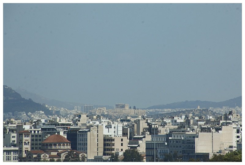 A telephoto of the Acropolis above the city of Athens