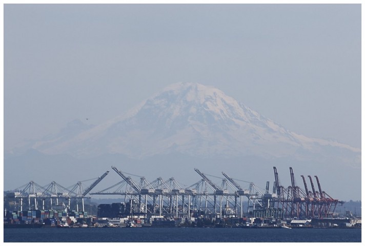 Mount Ranier towers over Seattle