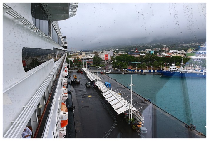 A wet morning; the pier and passenger walkway