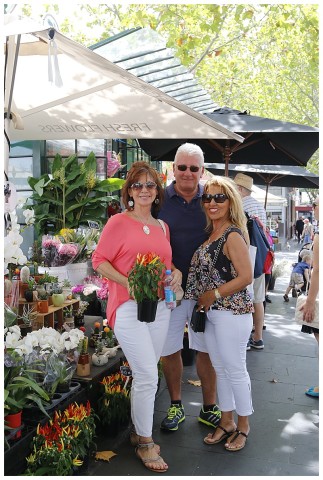 Karen Colin and Paris at a flower stall