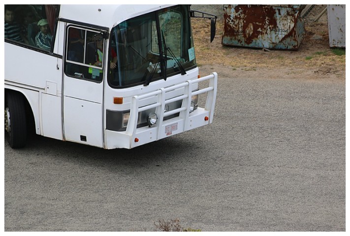 Shuttle bus with kangaroo-catcher