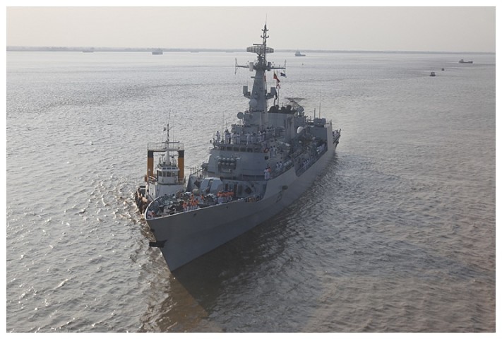 A Pakistani frigate docks ahead of us, in the afternoon.