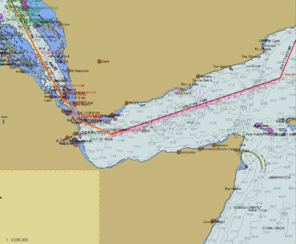 A smaller scale, showing tracks from Salalah to the Red Sea