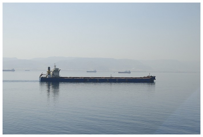 A tanker passes us, on her way to her transit