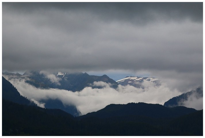 Sitka and fresh snow on the mountains