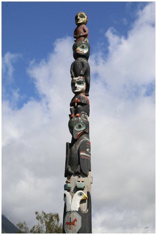 Tinglit Indian totem pole, erected on 1940 to celebrate the history of Sitka