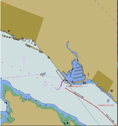 'Normal' approach is to head straight for the berth. In this case, I passed the shoal patch and then 'walked' her across. (Track is the dotted purple)