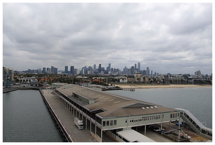 Looking north (and astern), the skyline of Melbourne