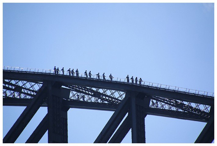 There are 'Bridge climb' tours, 150 Euros a pop and as we passed under, a photo of some intrepid climbers.