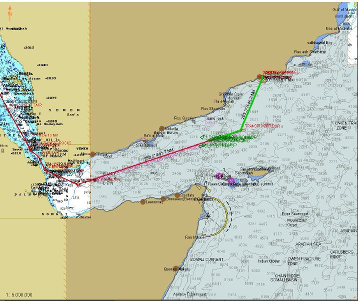 Our route, from Salalah to the RTC and thence through the Bab-El-Mandeb and the Red Sea